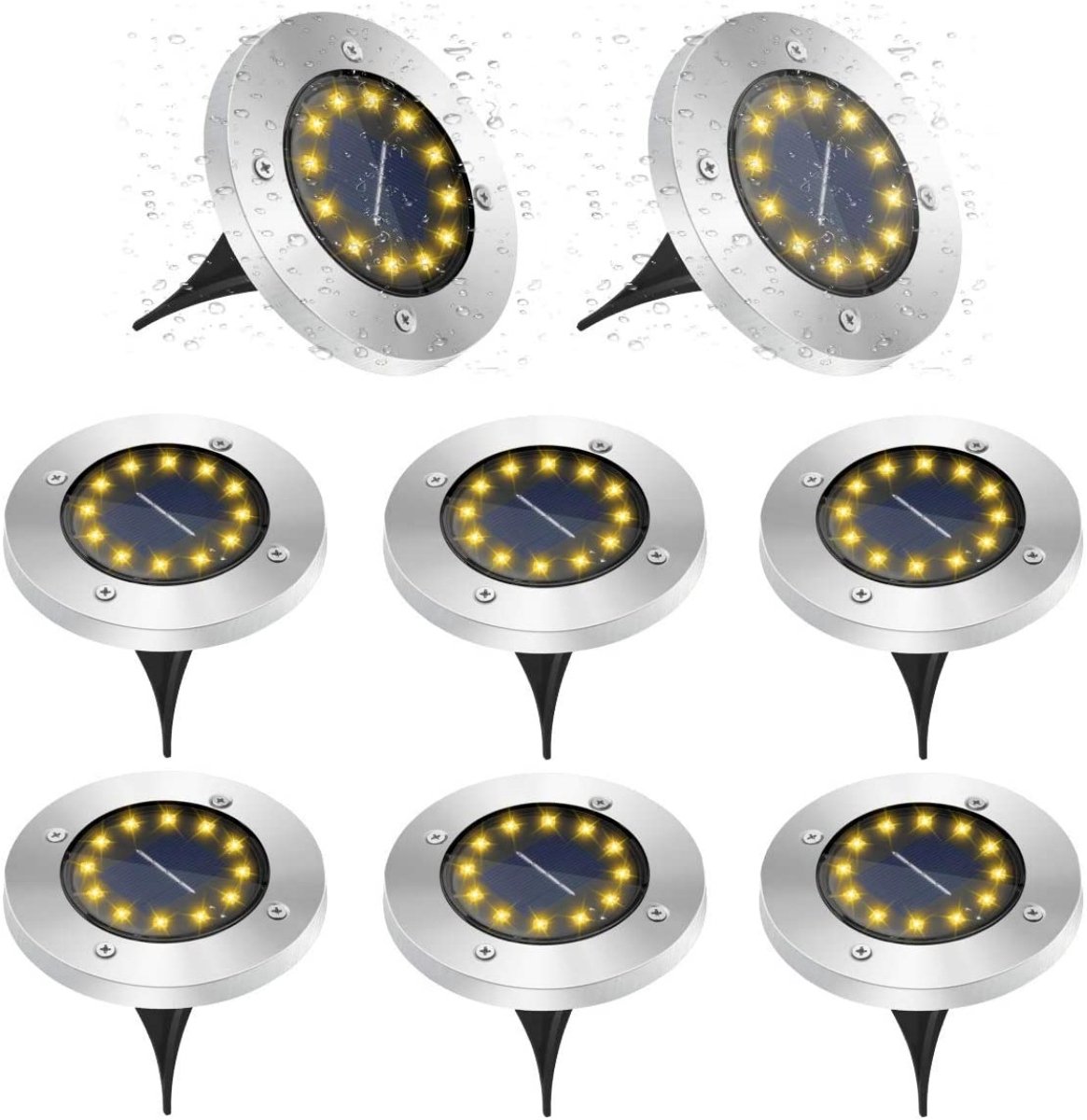 TOVBMUP Solar grondlamp - 12 LED op zonne-energie - Tuinlamp - Waterdicht - Warm wit - Geschikt voor gazons, opritten, trottoirs, patio's en tuinen - Verpakking van 8
