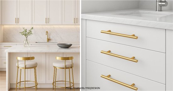 MSQDESIGN- RVS T greep - Handgrepen Goud RVS - Handgreep 200mm - Hartafstand 128mm - Handgrepen kast - Meubelgrepen - Keukengreep Goud - Kastgrepen - Handgrepen voor deurtjes - handgreep keuken - Deurgreep - incl schroeven
