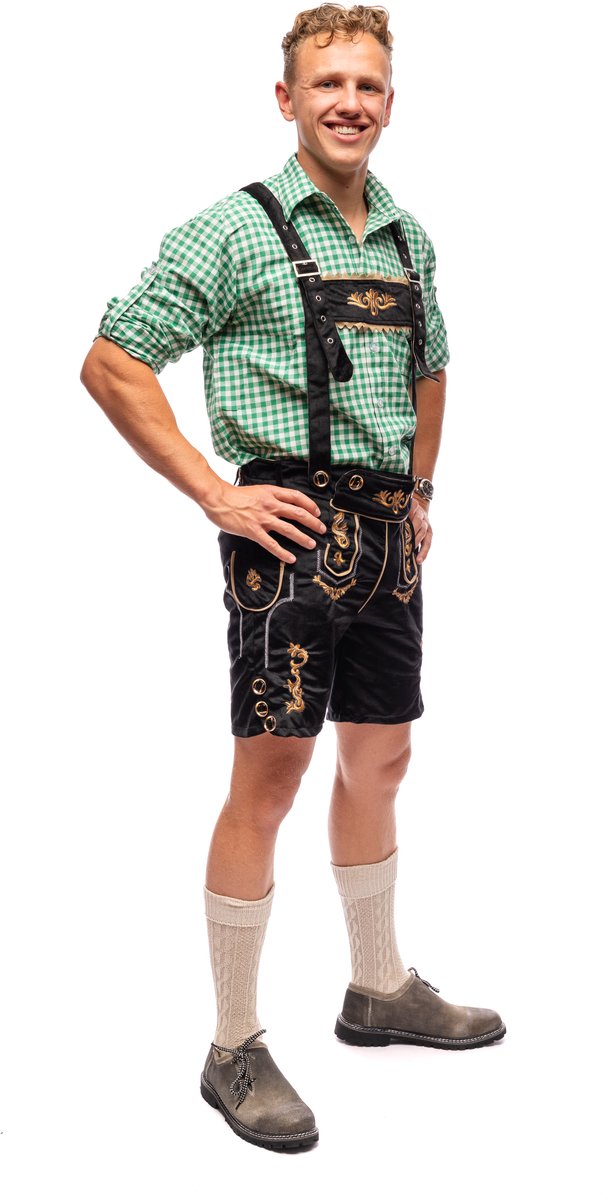 Samex® - Lederhosen Man + Blouse - Compleet Oktoberfest Kostuum Heren - Korte Lederhose - Verkleedkleren mannen - Carnavalskleding - Zwart/Groen - Maat XL