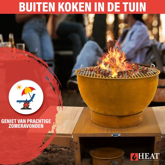 HEAT Outdoor Living Buitenkeuken Kjok Roest - Barbecue met Opslag - Mobiele Buitenkeuken - Barbecue Plancha - Grillen - Staal - Incl. Snijplank - Sfeervolle Avonden met Vrienden en Familie - 122x60x93 cm van HEAT Outdoor Living — afbeelding 3