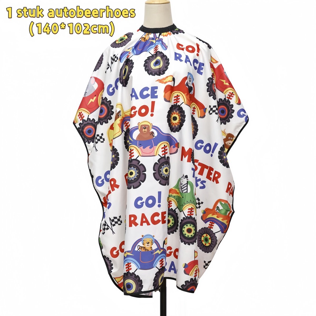 1 artikel - Kinderkapmantel - Professionele kapmantel voor in de salon - Geschikt voor kinderkapsels, styling en knippen - Verstelbare sluiting - Car Bear Cloth (140*102cm)