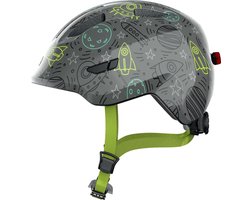 ABUS kinderhelm Smiley 3.0 LED - fietshelm met licht - diepe pasvorm & ruimte voor een vlecht - voor meisjes en jongens - grijs met ruimtepatroon, maat M