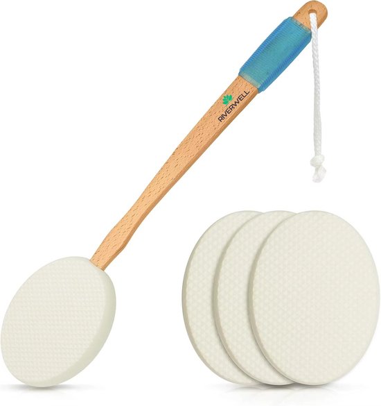 Riverwell lichaamsborstel set met lange steel - rugborstel - badborstel - rug scrubber - huidborstel - massage - bad & douche