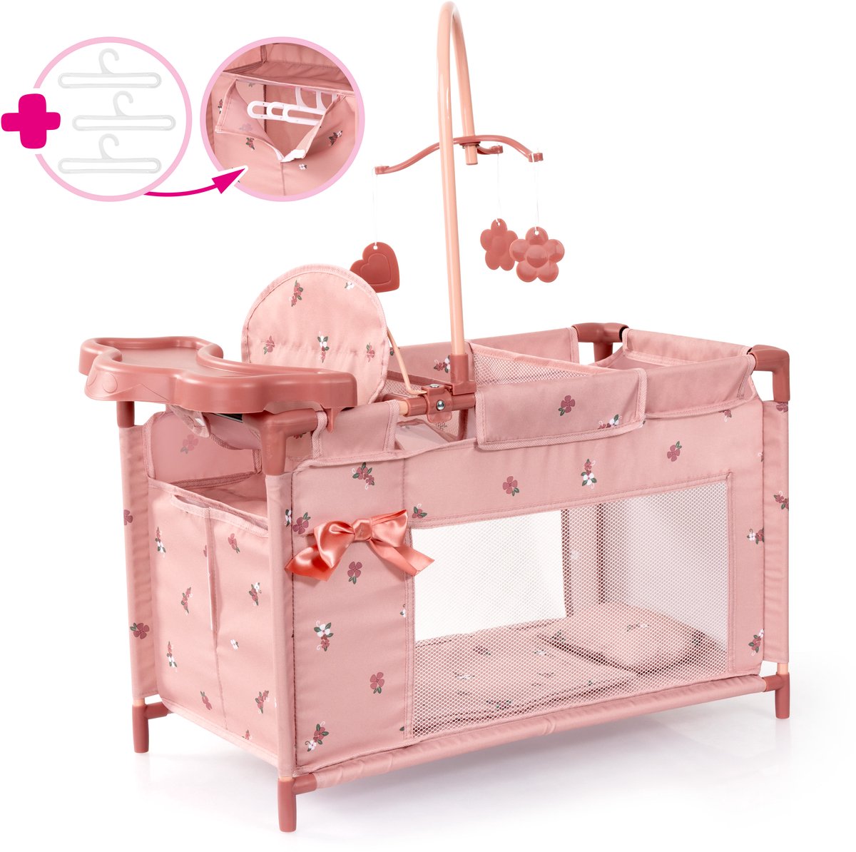 Meerpersoonsbed voor poppen tot 46 cm oudroze