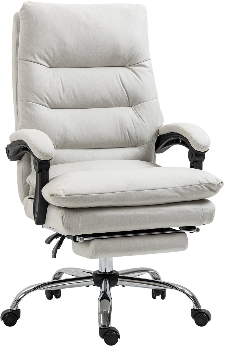 Merax Massage Bureaustoel - Ergonomische Bureaustoel met 135° Kantelbare Rugleuning - Verstelbare Draaistoel met Voetsteun - Creme Wit