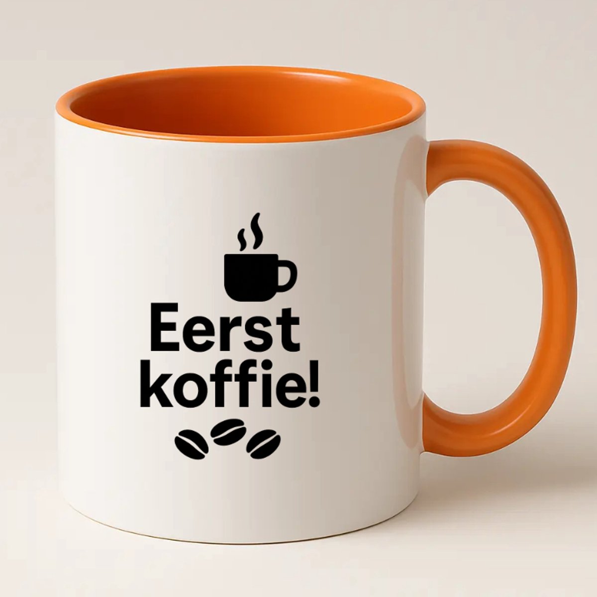 Eerst Koffie! Oranje Mok - Mok met tekst voor op kantoor - Voor de echte koffieliefhebber