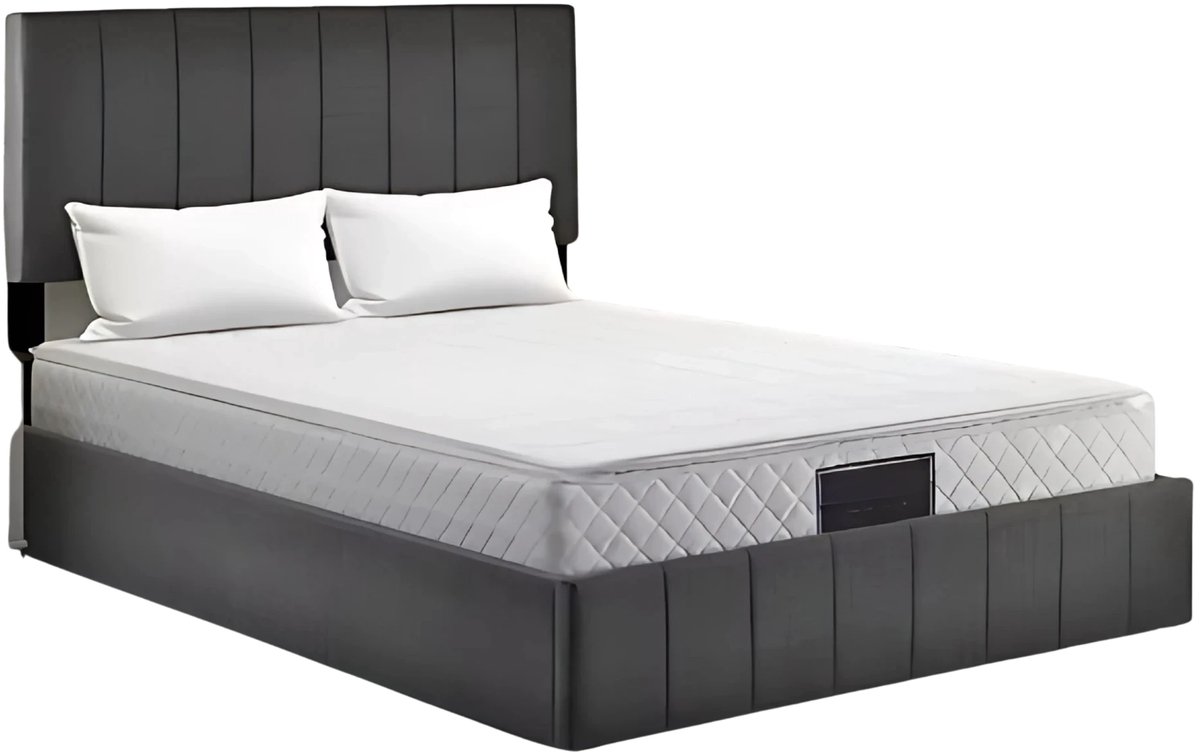 Happiq Bed - Tweepersoonsbedden - Tweepersoonsbed - Twijfelaar - Voor Slaapkamer - Met Hoofdeinde, Lattenbodem & Metalen Frame - Opbergruimte onder Matras - Grijs - 140x200 cm