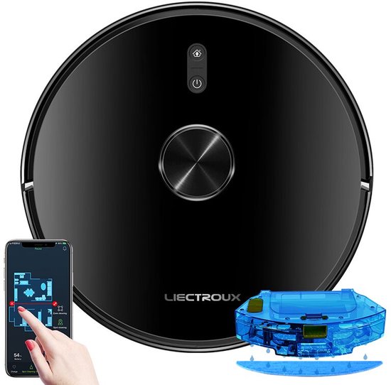 LIECTROUX X6 – Robotstofzuiger met Dweilfunctie – 6500Pa Sterke Zuigkracht – LDS LiDAR Navigatie & Uitgebreide Mapping – 2-in-1 Stof- en Waterreservoir – Virtuele Muren – Geschikt voor Tapijt & Dierenharen – App & Spraakbesturing