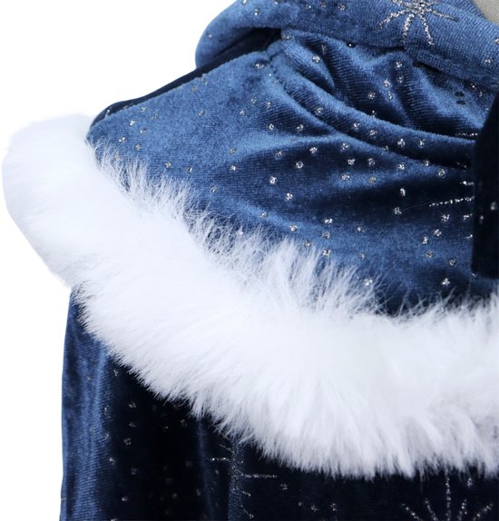 Joya Kids® | Cape de princesse d'hiver de Luxe pour enfant | Velours bleu foncé avec étoiles | Cape de déguisement pour fille avec capuche et fourrure blanche | Cape de la Reine des Glaces | 72 cm | Déguisement d'hiver | Édition de luxe