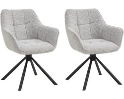 Eetkamerstoelen – Vergaderstoelen – Stoelen – Draaibaar – Met Armleuning – Set van 2 – Lichtgrijs – Comfortabele Stoelen met Zwarte Metalen Poten – Moderne Design Stoelen voor Eetkamer en Kantoor