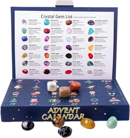 adventskalender 2025- Kerstadventskalender 2025 - 24-daagse kerstaftelling - Exquise kristal - Adventskalender - Boxset - Leuke kindercollectie met kristallen stenen - Kerstdecoraties - Willekeurige Rolling Stones (blauw - 21,5*14,7)