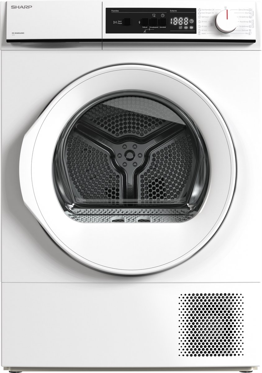 Sharp KDNHA8S6GWDBX - warmtepomp droger - energie klasse D - 15 programma's - LED trommelverlichting - wit