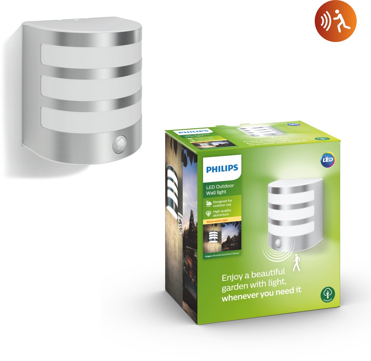 Bol.com Philips Calgary buitenwandlamp - met sensor - roestvrij staal aanbieding