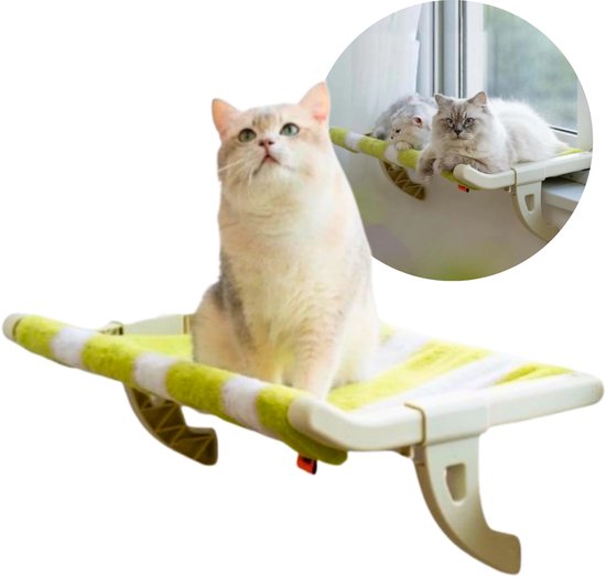 AnyPrice® Hamac pour chat - Chaise longue de fenêtre - Lit pour chat - Rebord de fenêtre - Espace de détente sur balcon - Max. 18 kg - 68*34 cm - Radiateur inclus - perchoir de fenêtre pour chat - Wit / Vert