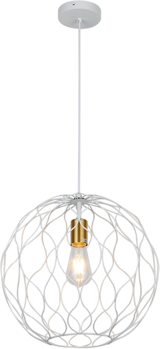 ONDA pendel 1x E27 Ø39cm wit + geborsteld goud
