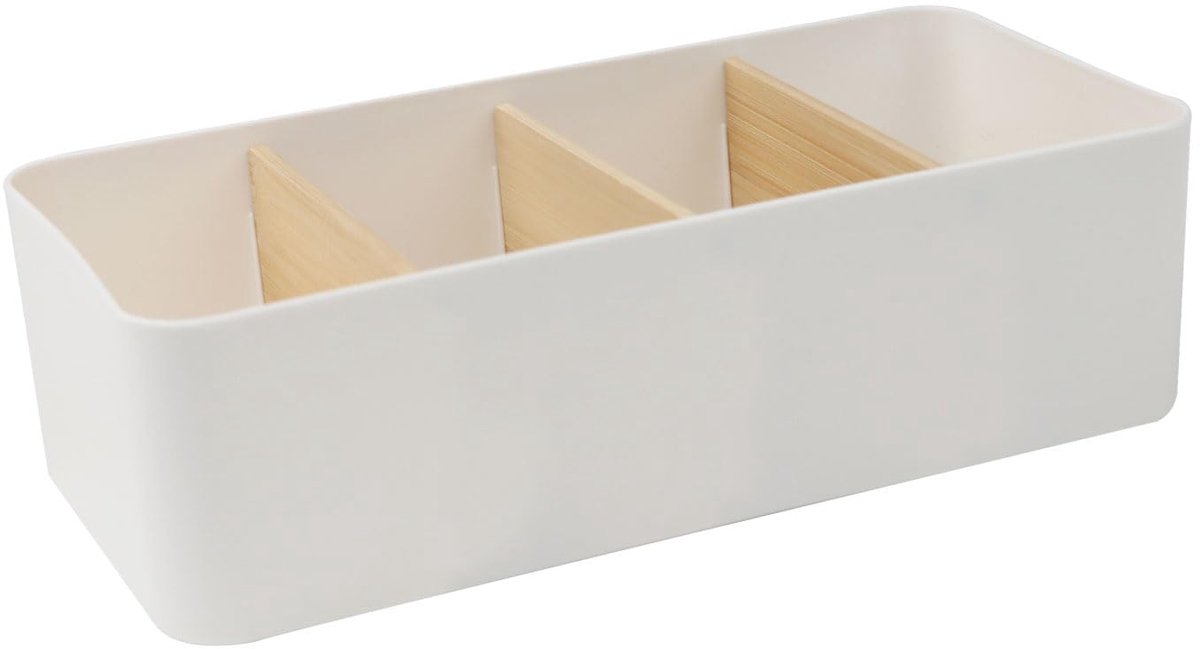 Multifunctionele Bureau Organizer - Bamboe - 4 Vakken - Met uitneembare vakken - Voor afstandsbedieningen, pennen, notitieblokjes, bril en schaar - Wit