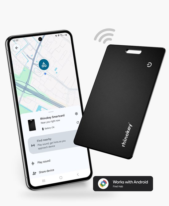 Tracker Voor Portemonnee 1.8mm van Rhinokey® - Android Google Find Mub - Draadloos Oplaadbaar - Waterdicht - Zwart - NIEUW