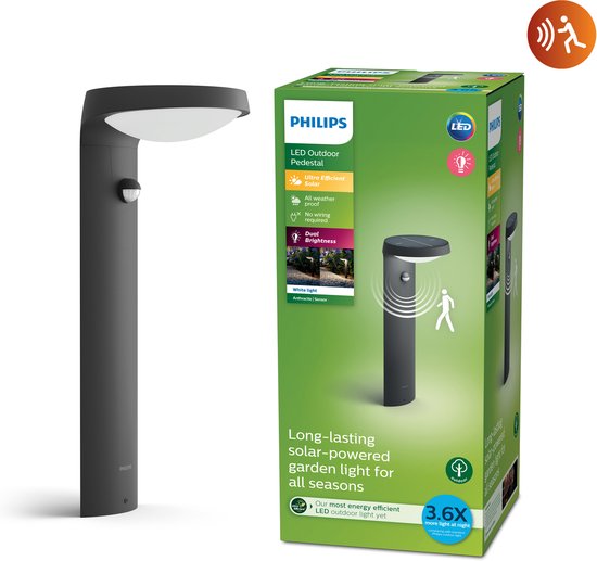 Philips Tyla sokkellamp op zonne-energie, antraciet, met sensor.