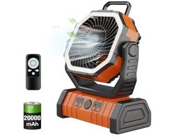 Serolux®- Ventilator – Ventilator lamp – 3 in 1 Campingventilator – Afstandsbediening – 4 standen – Powerbank – Led – Ventilator – 20000 mAh – USB Oplaadbare Tentventilator – 270° Hoofdrotatie – Oranje