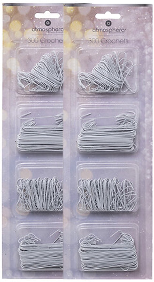 Atmosphera kerstbalhaakjes - 600x stuks - wit - 7 cm en 10 cm - kerstballen ophangen haakjes - kerstboomhaakjes
