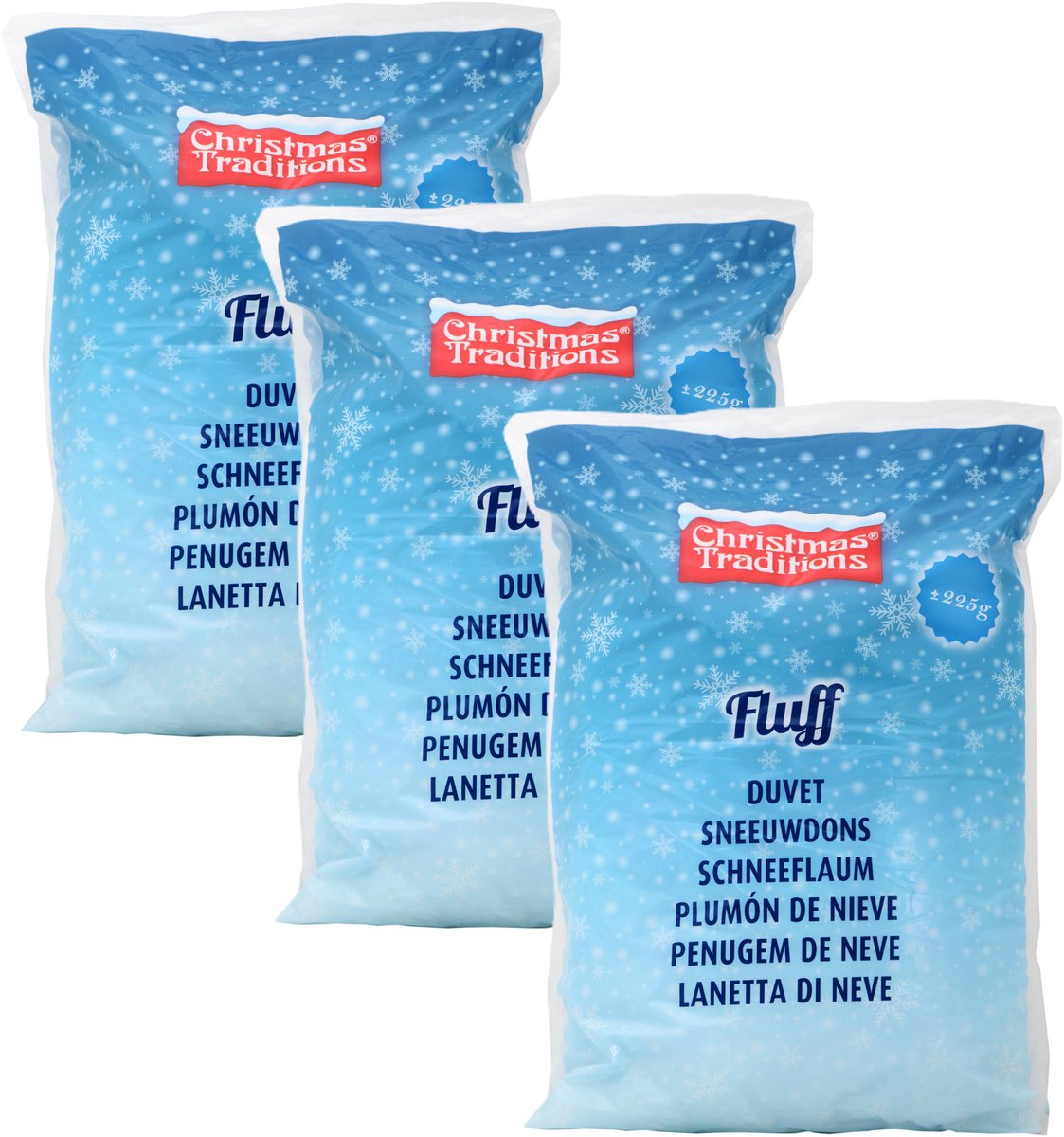Christmas Traditions Kunstsneeuw/nepsneeuw - 3x - sneeuwdons watten - in zak - 225 gram - wit