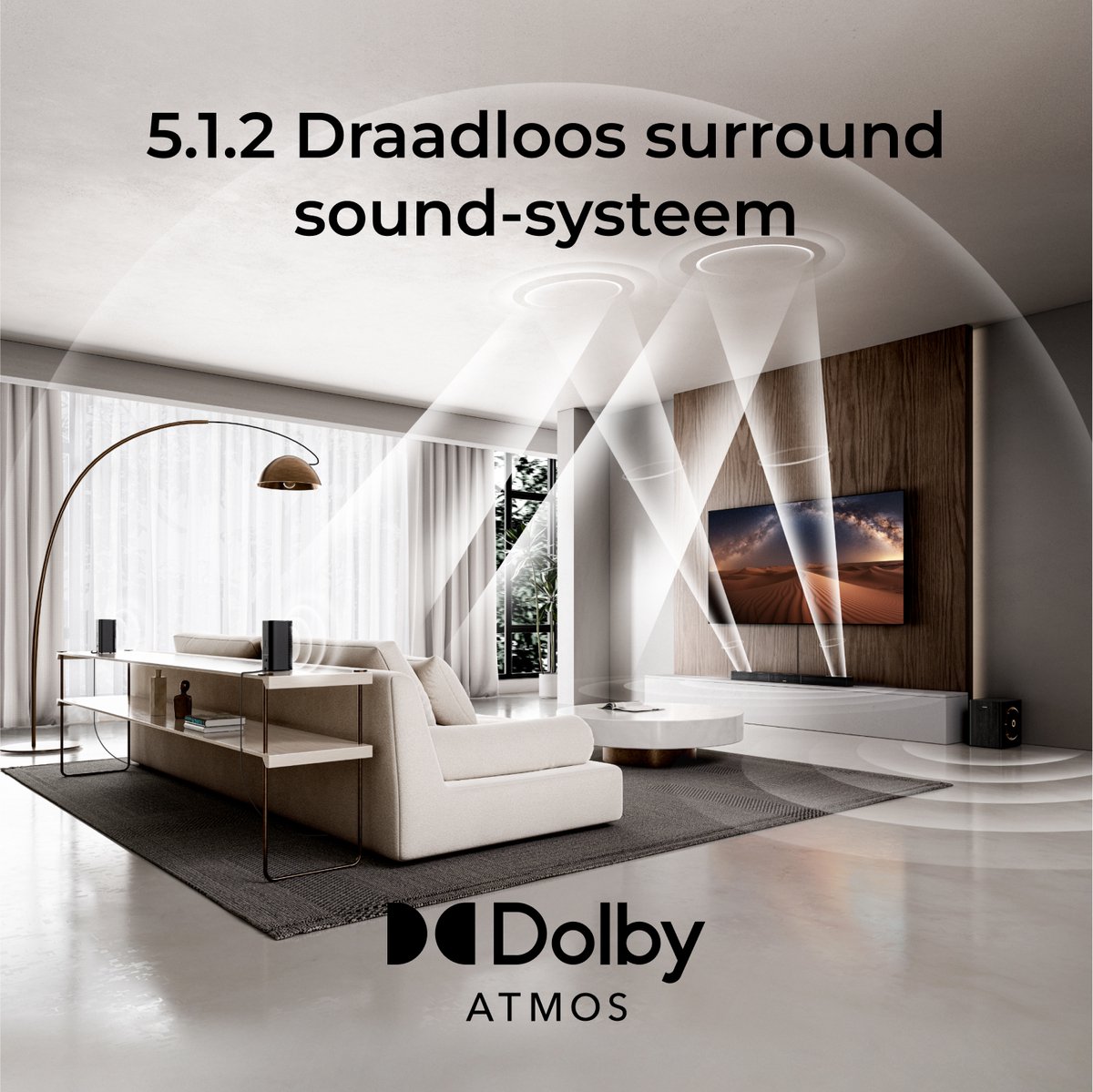 Afbeelding 2 van ULTIMEA Skywave X40 5.1.2 Dolby Atmos Soundbar met Draadloze Subwoofer en 2 Achterspeakers - Soundbar voor TV - Zwart