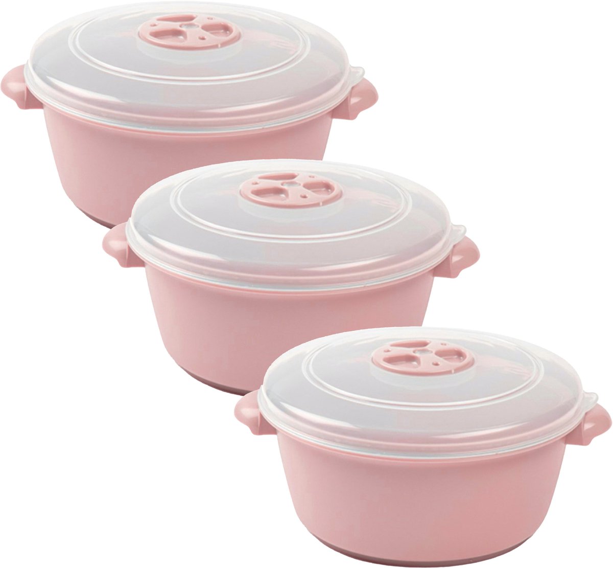 Plasticforte Magnetronschaal met deksel/ventiel - 3x - 1L - lichtroze - kunststof - BPA vrij