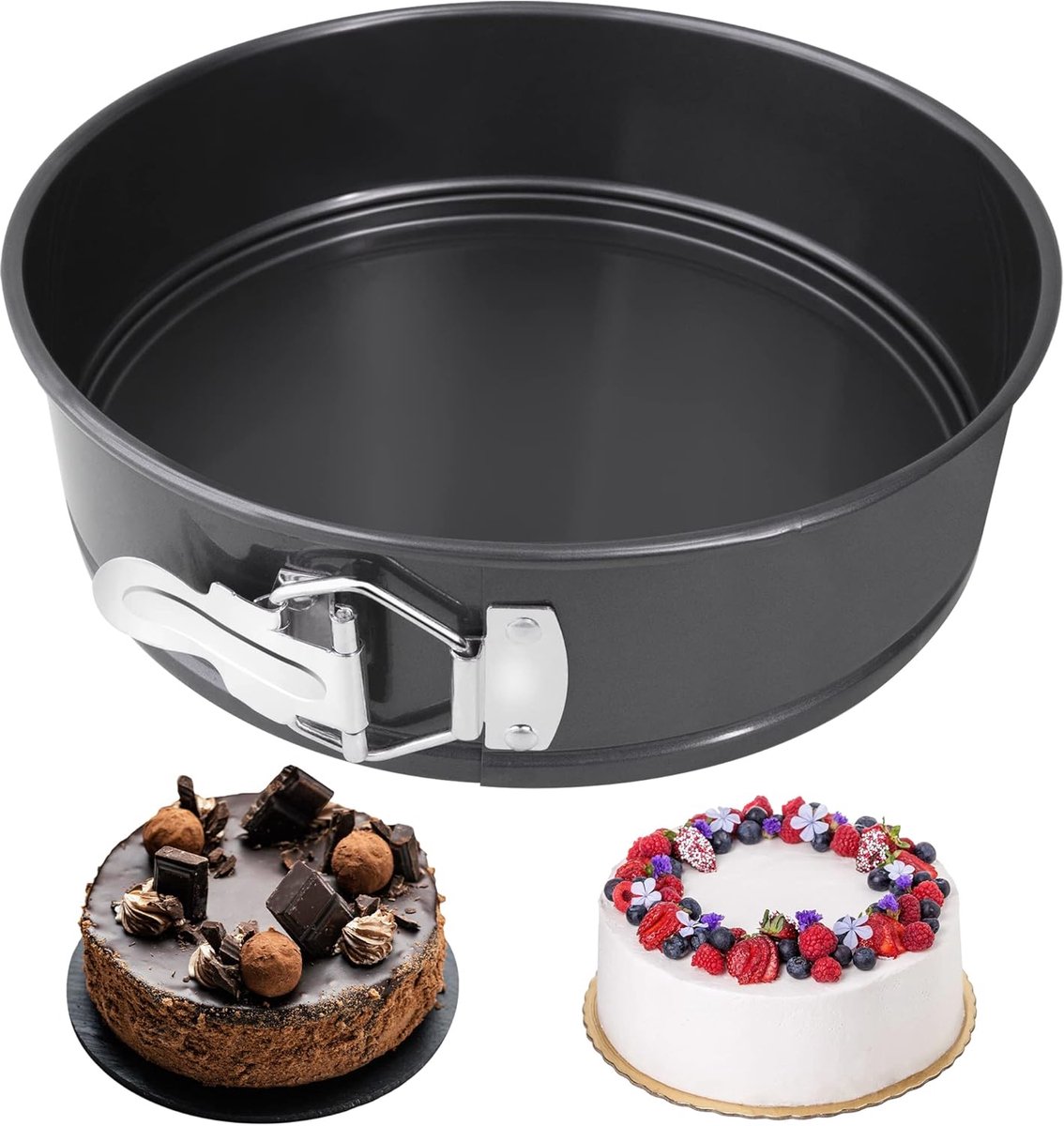 Springvorm - 24cm – Staal - Antikleeflaag - PFAS vrij - Zwart - Antiaanbak laag - Losse bodem – RVS – Taartvorm – Bakvorm - Bakblik - Geschikt voor Halloween, Kerstmis, feestdagen en doe-het-zelfproductie
