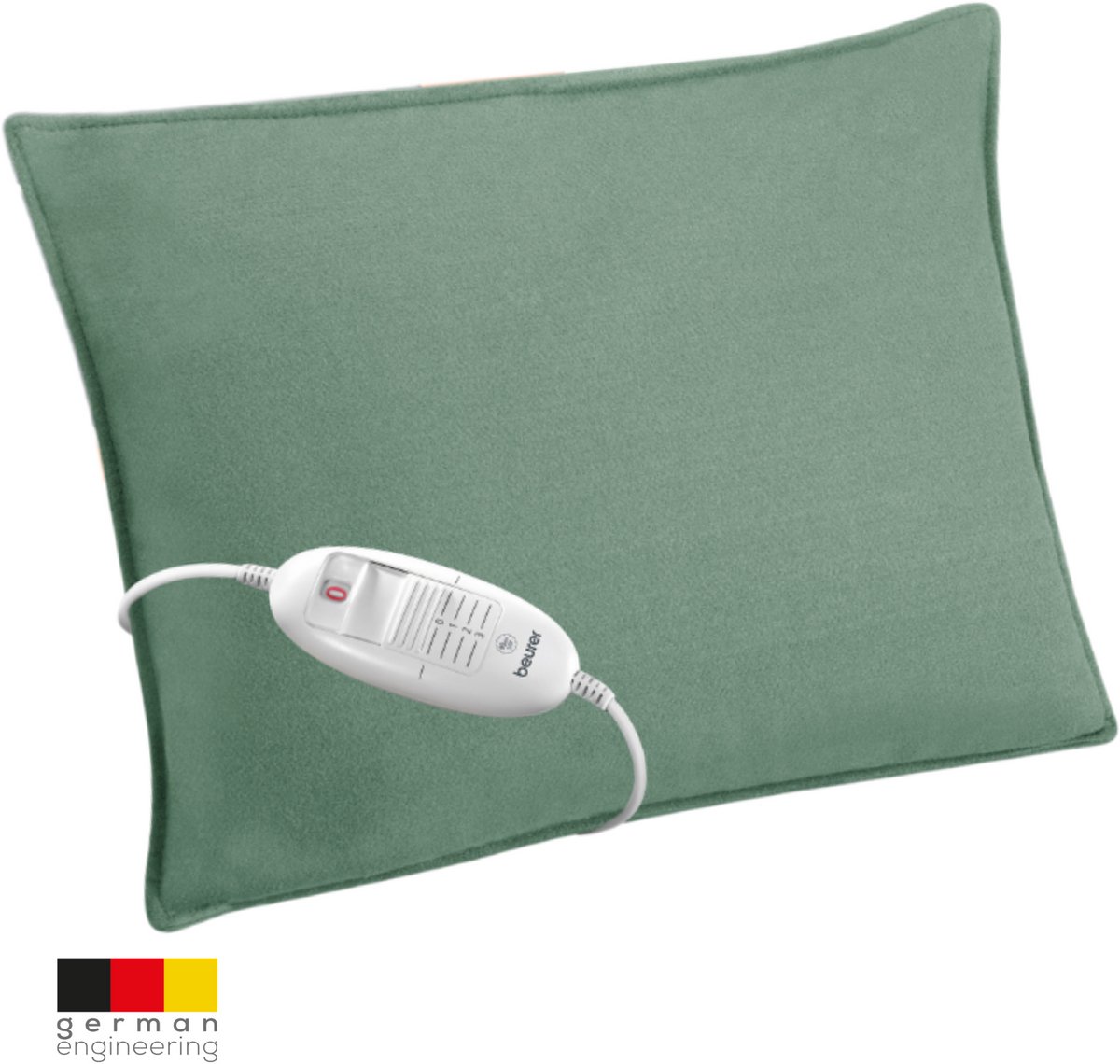 Beurer Elektrisch Warmtekussen | Heating pad | 40 x 30 cm | HK 48 Green | 3 Warmtestanden | Max. 65°C | Snelle opwarming | Automatische uitschakeling | Fleece | Machinewasbaar | 3 jaar garantie | Inclusief Groen kussenhoes