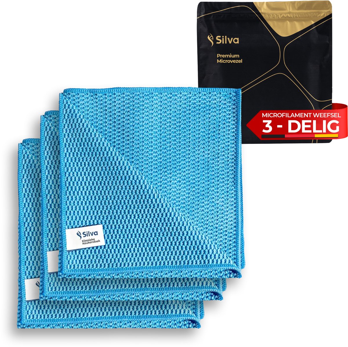 Silva Microvezel Vaatdoekjes - 3 Stuks - Schoonmaakdoekjes - 40x40 cm