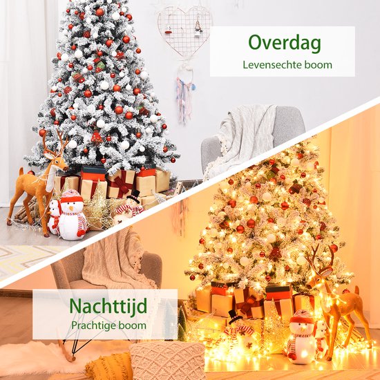 Costway Kunstkerstboom Met Sneeuw En Warmwitte Ledve 180 225 Cm Dennenboom Met Metalen Standaard Kerstboom Pvc Naalden Kunstboom Kerstmis Klapsysteem 180 Cm 1152641048