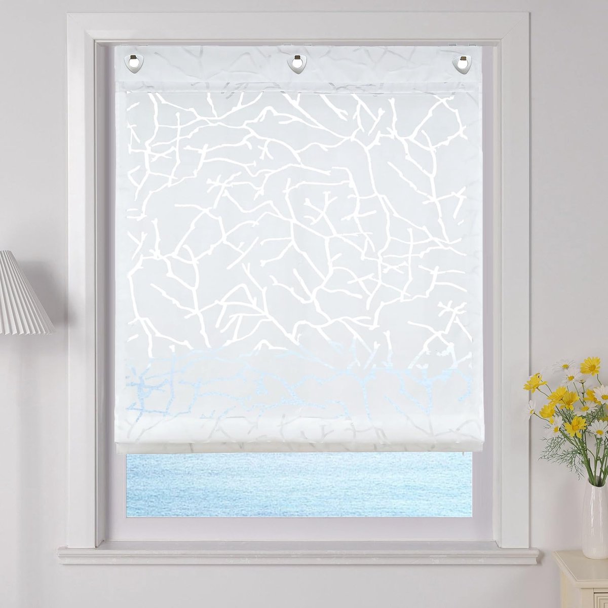 Azomor® Stijlvol wit vouwgordijn met U-haken voor moderne keukeninrichting 100 x 140 cm