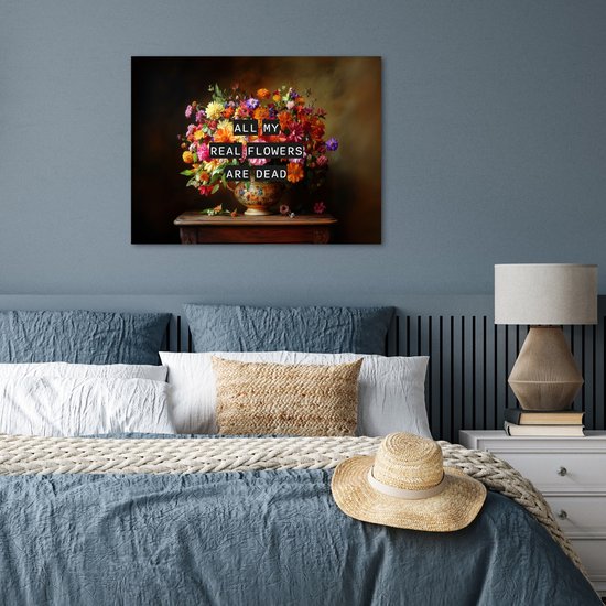 Poster 80x60 cm - Kleur - Bloemen - Vintage - Bloemenvaas - Posters - Kamer decoratie - Wanddecoratie woonkamer - Muurdecoratie slaapkamer