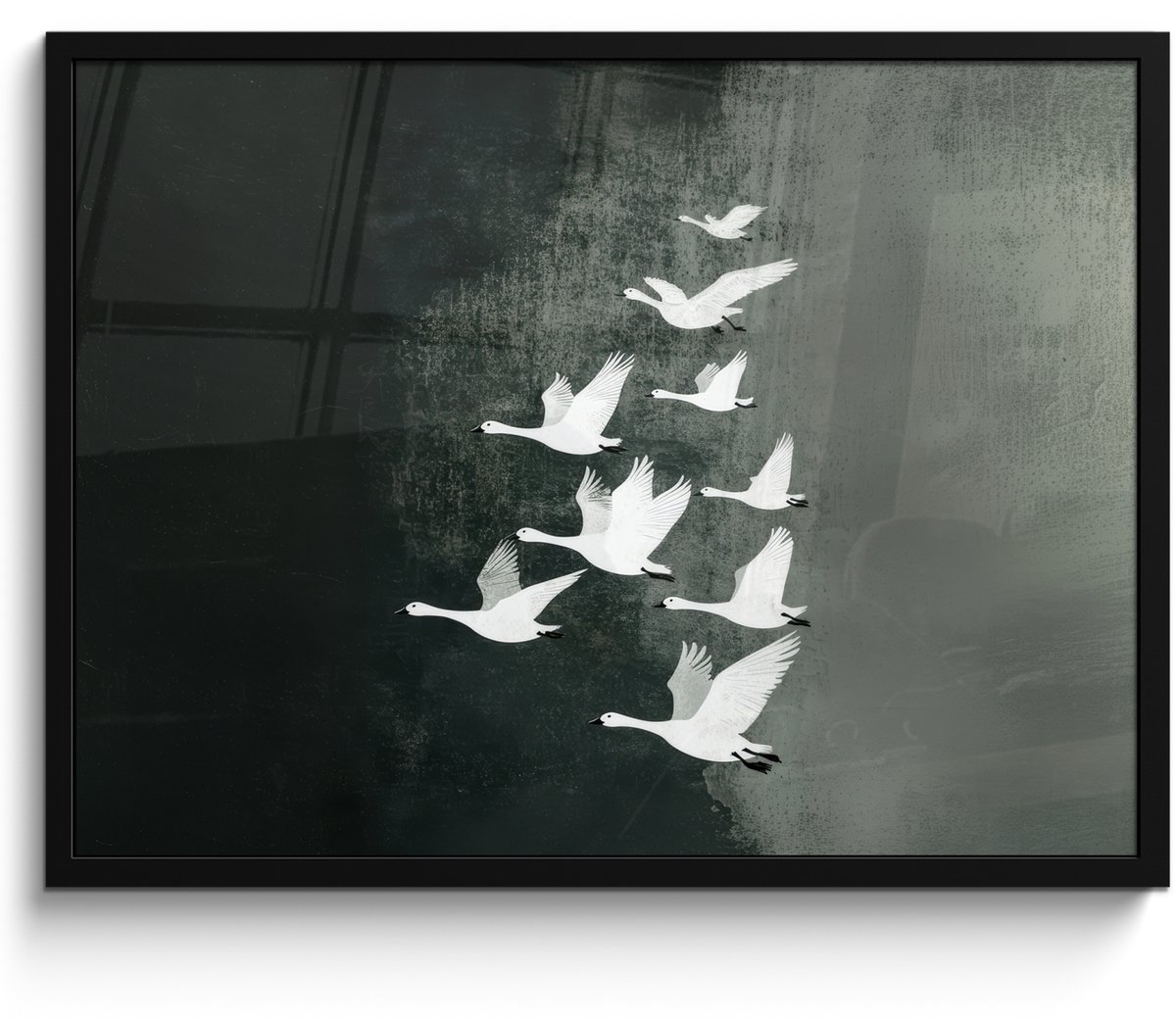 FrameYourWall Poster in lijst - Fotolijst 80x60 cm - Posters - Vogel - Japandi - Groen - Posterlijst zwart - Decoratie - Wanddecoratie woonkamer - Muurdecoratie slaapkamer Vogels