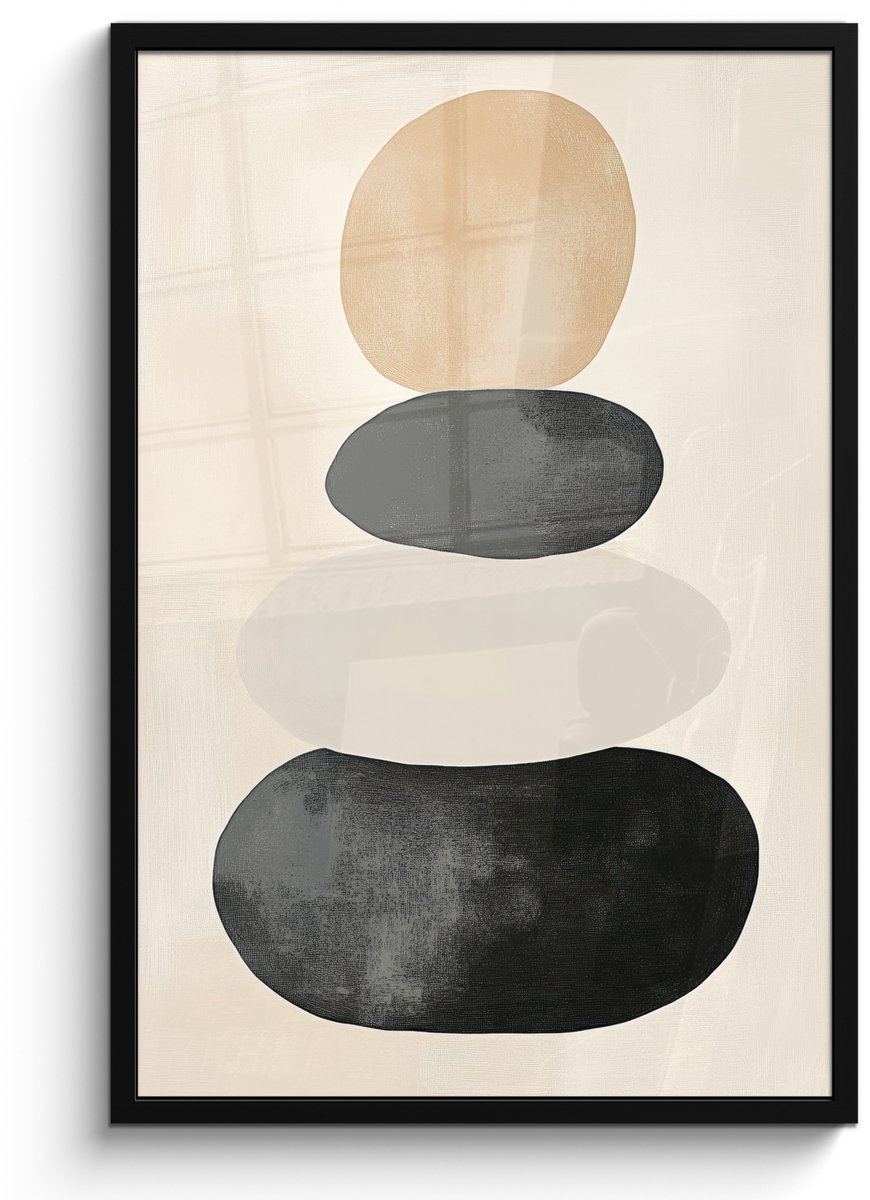 FrameYourWall Poster in lijst - Fotolijst 60x90 cm - Posters - Japandi - Wabi sabi - Beige - Posterlijst zwart - Decoratie - Wanddecoratie woonkamer - Muurdecoratie slaapkamer Vormen