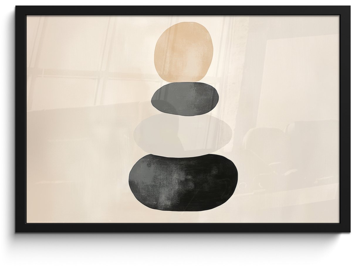 FrameYourWall Poster in lijst - Fotolijst 60x40 cm - Posters - Japandi - Wabi sabi - Beige - Posterlijst zwart - Decoratie - Wanddecoratie woonkamer - Muurdecoratie slaapkamer Vormen
