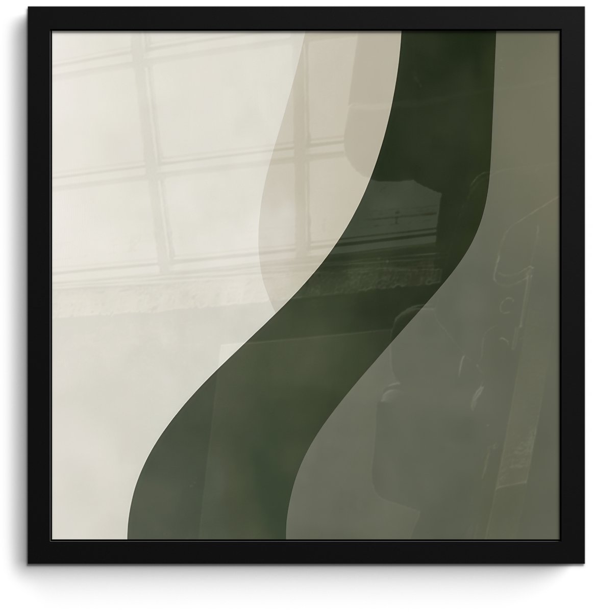 FrameYourWall Poster in lijst - Fotolijst 40x40 cm - Posters - Japandi - Groen - Abstract - Modern - Posterlijst zwart - Decoratie - Wanddecoratie woonkamer - Muurdecoratie slaapkamer Lijn