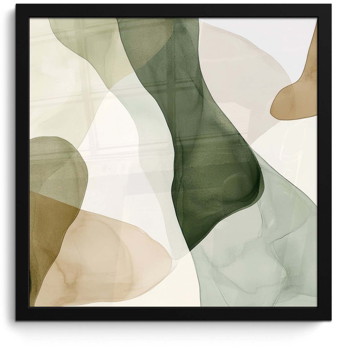 FrameYourWall Poster in lijst - Fotolijst 40x40 cm - Posters - Japandi - Abstract - Groen - Posterlijst zwart - Decoratie - Wanddecoratie woonkamer - Muurdecoratie slaapkamer