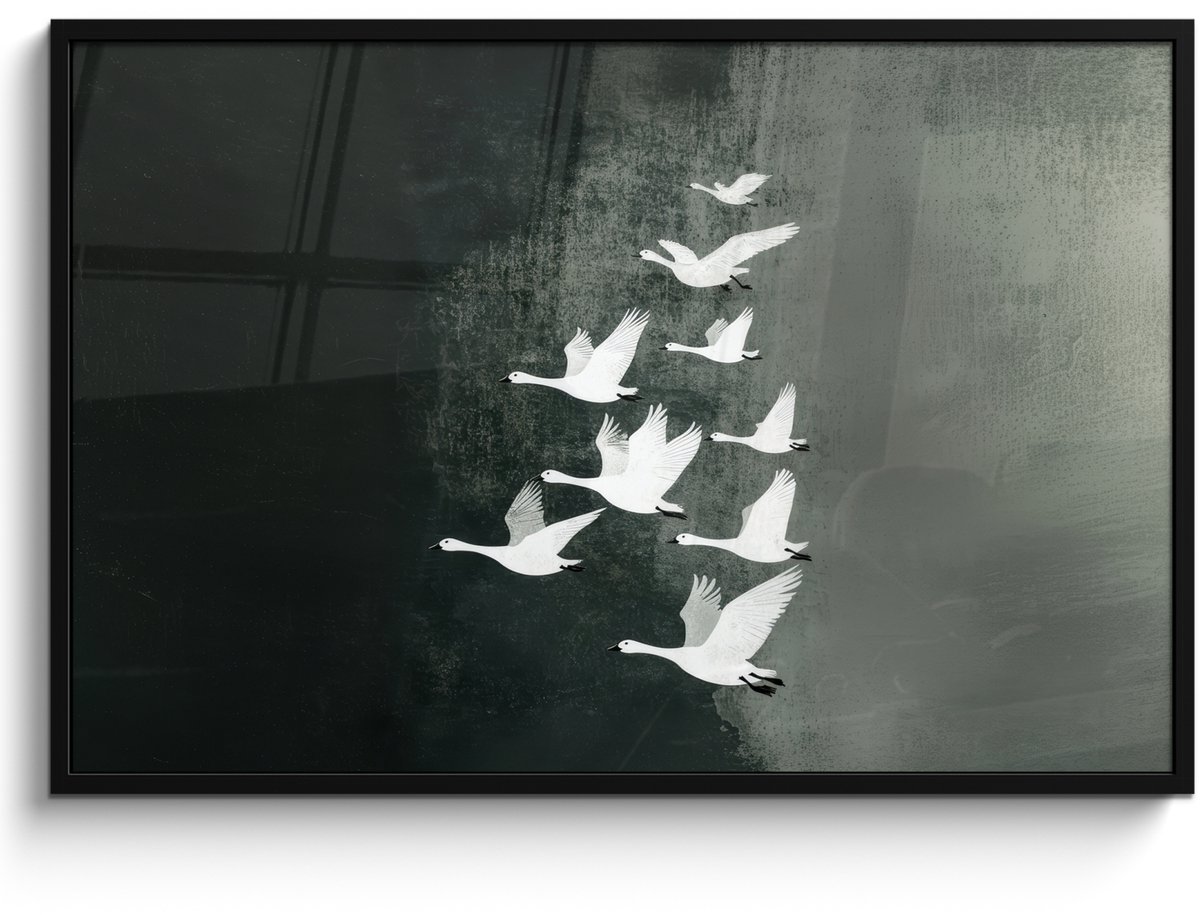 FrameYourWall Poster in lijst - Fotolijst 120x80 cm - Posters - Vogel - Japandi - Groen - Posterlijst zwart - Decoratie - Wanddecoratie woonkamer - Muurdecoratie slaapkamer Vogels