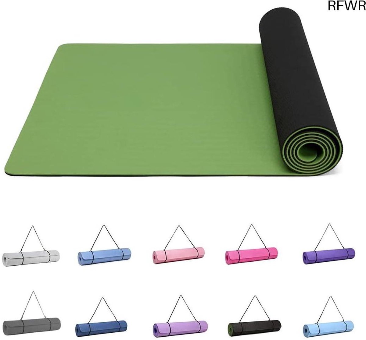 RFWR® Yogamat voor Gymnastiek en Pilates – Antislip, Dikke 6 mm, TPE, 183 x 61 cm met Draagriem