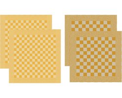 DDDDD - Barbeque - Theedoeken en Keukendoeken - Set van 4 stuks - Katoen - Geruit - 60x 65 cm/50x55 cm - Geel