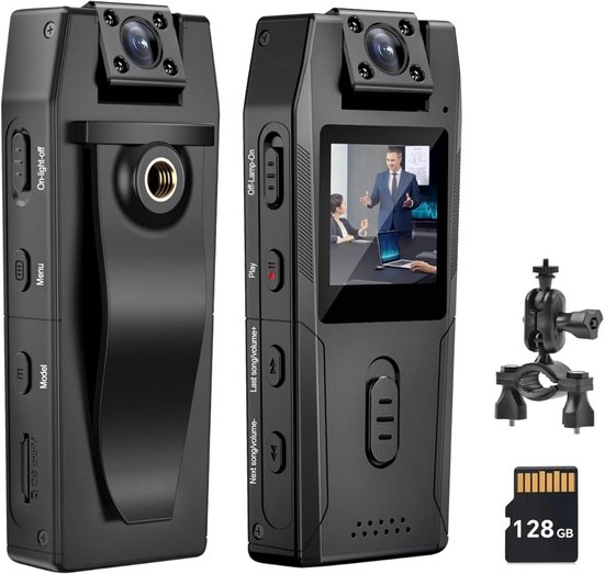 Bodycam - Action Cam - Bewegingsdetectie - 180º Draaibare Lens - Bodycam Politie - Spycam - Full HD - Zwart