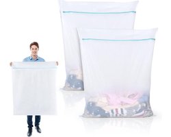 Waszakken - Groot 90 x 110 cm - Mesh Waszakjes XXL Wasmachine - Tas Wasnetten - met Rits - voor Jas Jurk - Beddengoed - Deken Laken - Quilt Tapijt - Gordijnen - Donsjack - Reisorganisator ( 2 Stuks )