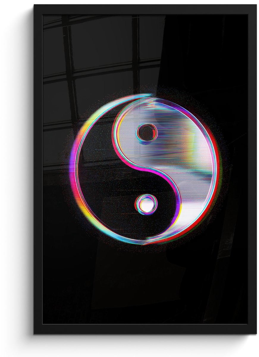 FrameYourWall Poster in lijst - Fotolijst 40x60 cm - Posters - Yin-Yang - Cirkel - Regenboog - Posterlijst zwart - Decoratie - Wanddecoratie woonkamer - Muurdecoratie slaapkamer Yin-Yang - Cirkel - Kleurrijk