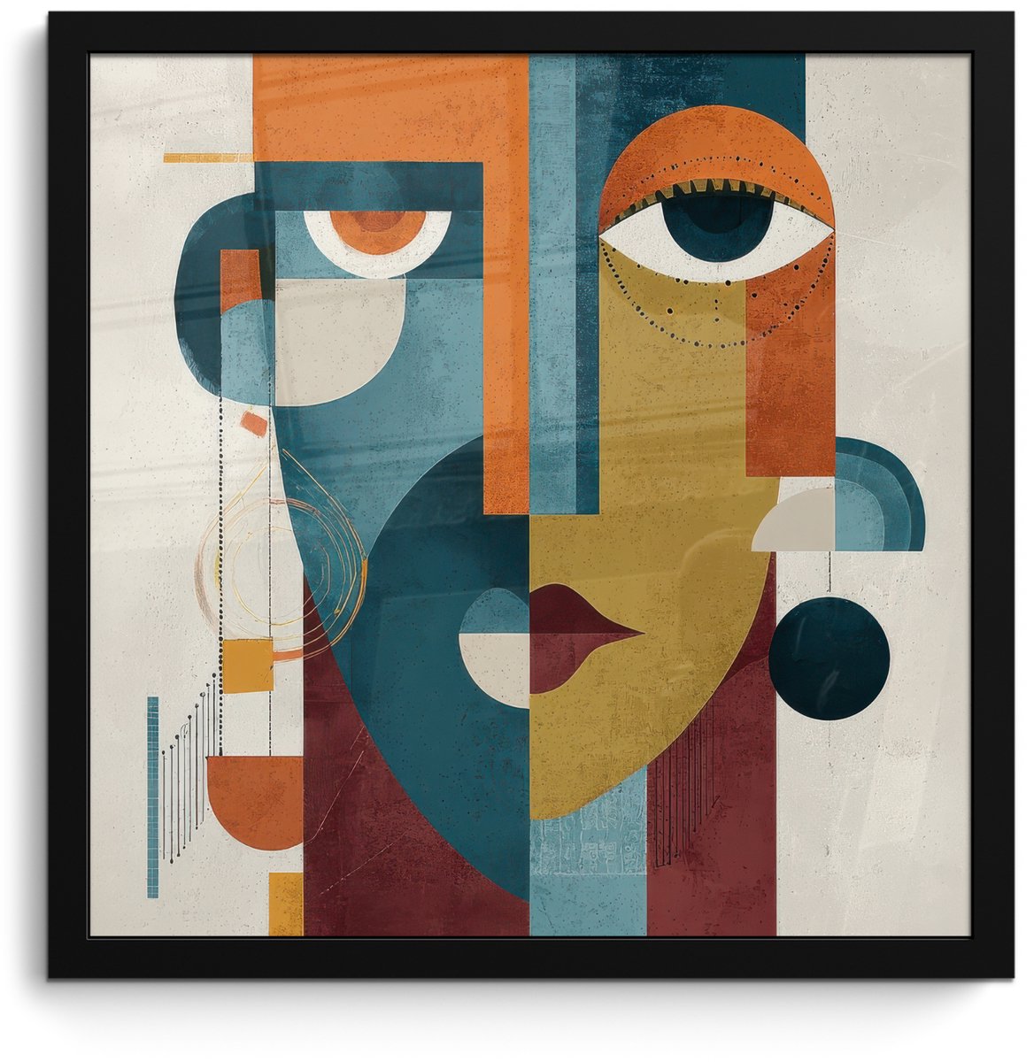 FrameYourWall Poster in lijst - Fotolijst 40x40 cm - Posters - Geometrisch - Strakke vormen - Kleurrijk - Posterlijst zwart - Decoratie - Wanddecoratie woonkamer - Muurdecoratie slaapkamer Geometrisch - Vormen - Gezicht