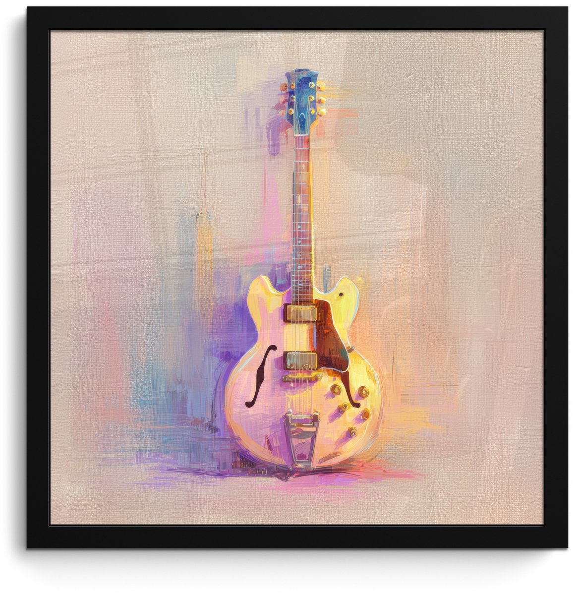 FrameYourWall Poster in lijst - Fotolijst 40x40 cm - Posters - Gitaar - Pastel - Schilderachtig - Posterlijst zwart - Decoratie - Wanddecoratie woonkamer - Muurdecoratie slaapkamer