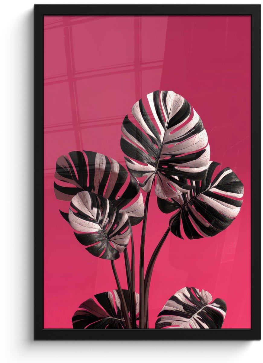 FrameYourWall Poster in lijst - Fotolijst 40x60 cm - Posters - Bladeren - Rond - Roze - Posterlijst zwart - Decoratie - Wanddecoratie woonkamer - Muurdecoratie slaapkamer