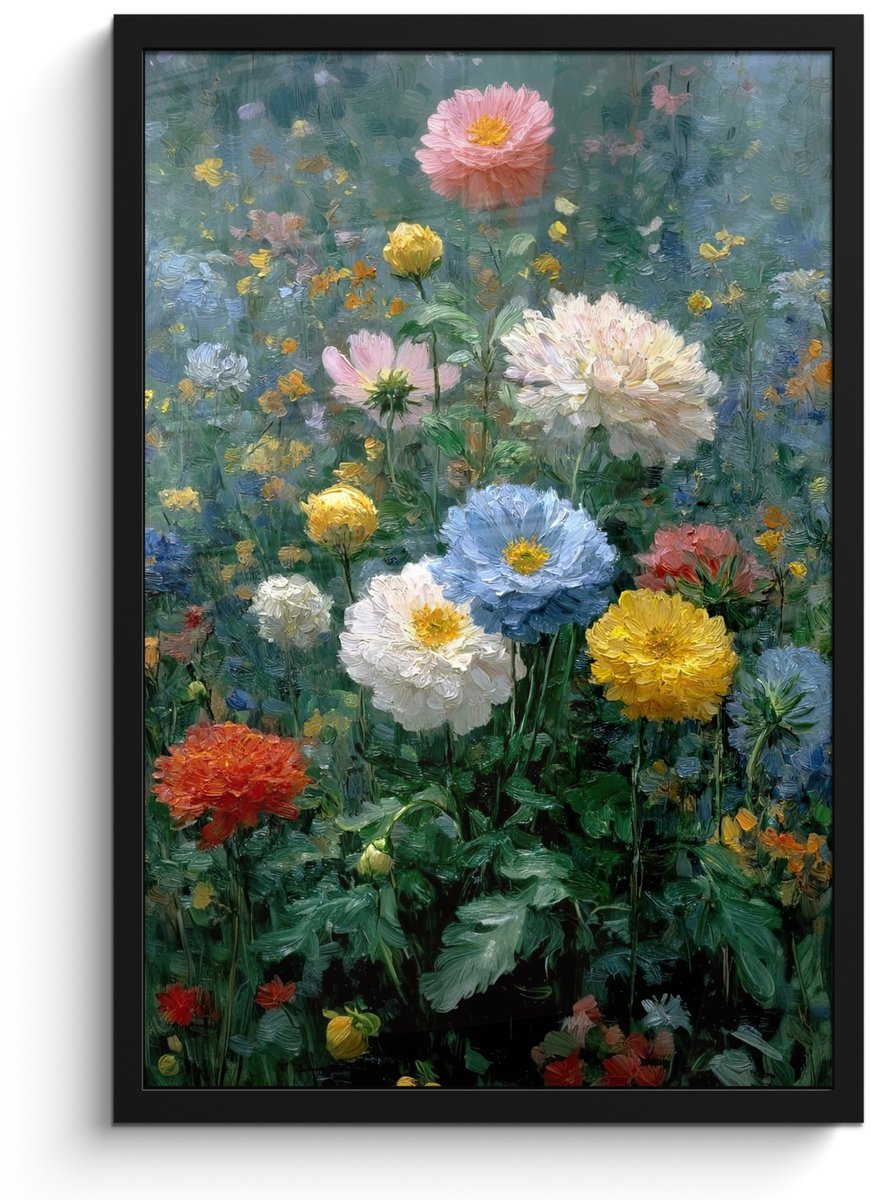 FrameYourWall Poster in lijst - Fotolijst 40x60 cm - Posters - Close-up - Veld - Bloemen - Kleurrijk - Posterlijst zwart - Decoratie - Wanddecoratie woonkamer - Muurdecoratie slaapkamer