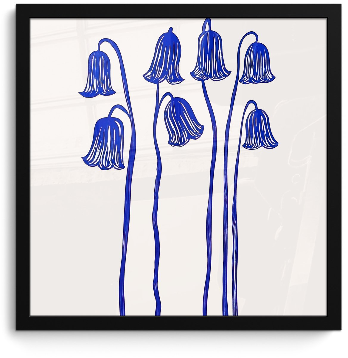 FrameYourWall Poster in lijst - Fotolijst 40x40 cm - Posters - Bloemen - Blauw - Lijnen - Bloemblaadjes - Posterlijst zwart - Decoratie - Wanddecoratie woonkamer - Muurdecoratie slaapkamer Bloemen - Bloemblaadjes