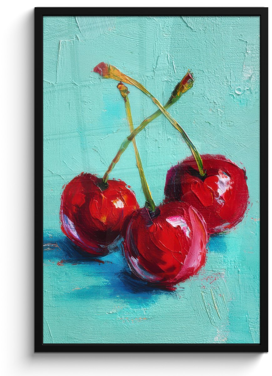 FrameYourWall Poster in lijst - Fotolijst 60x90 cm - Posters - Kersen - Rood - Drie - Geverfd - Posterlijst zwart - Decoratie - Wanddecoratie woonkamer - Muurdecoratie slaapkamer